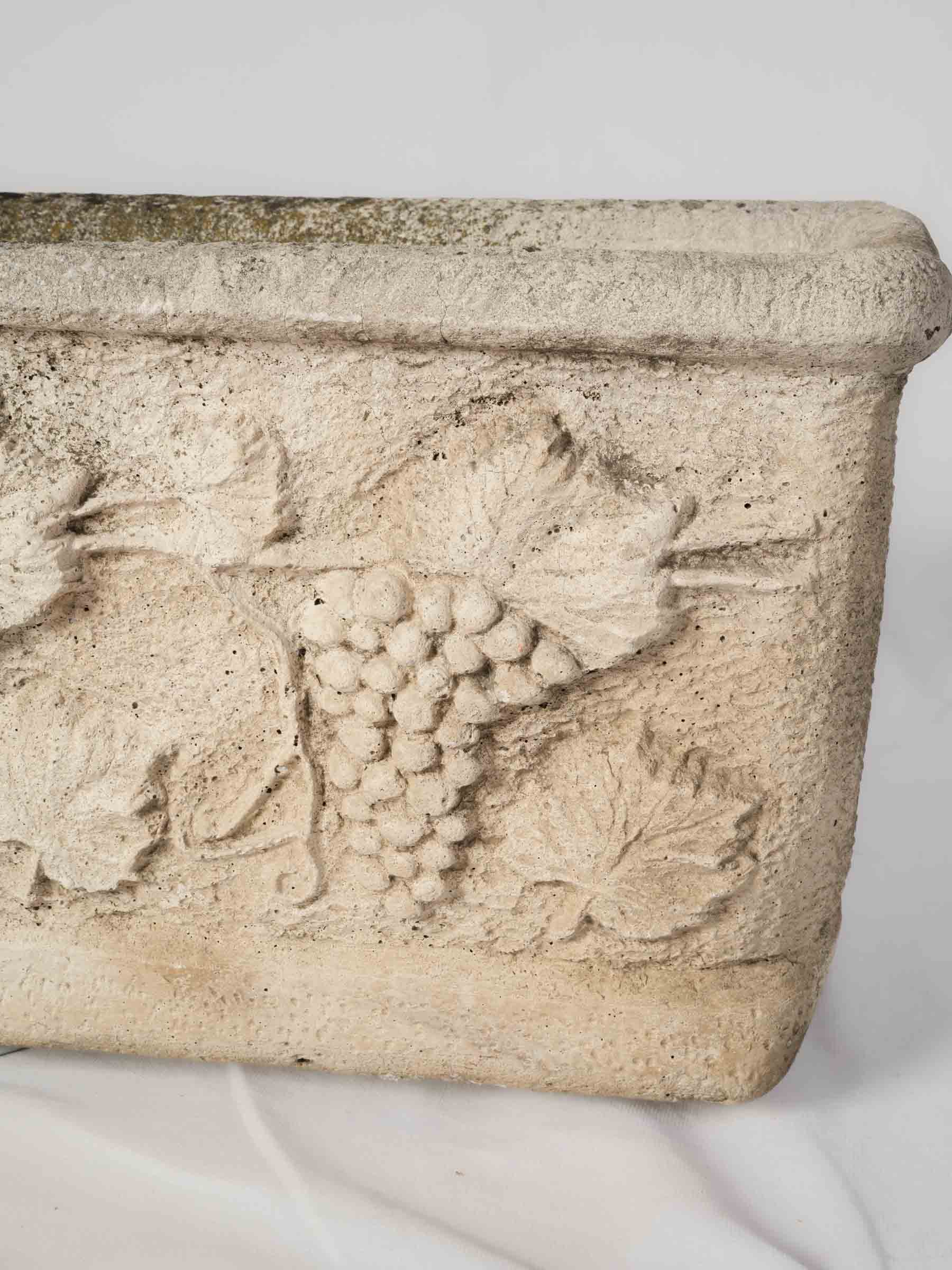 Set of Four Substantial French Reconstituted Stone Garden Planters w/ Vine Motif, c.1950s -37"