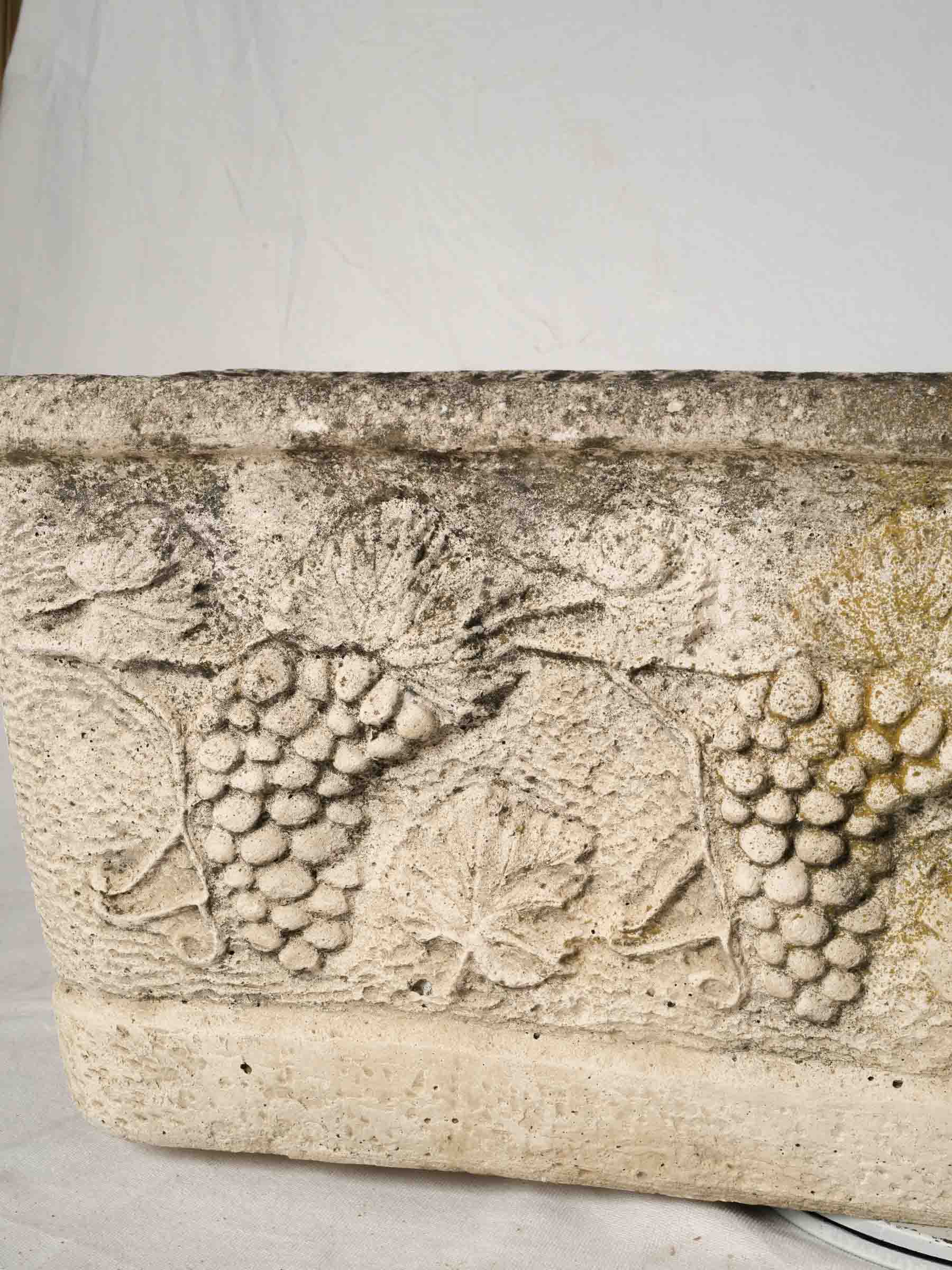 Set of Four Substantial French Reconstituted Stone Garden Planters w/ Vine Motif, c.1950s -37"