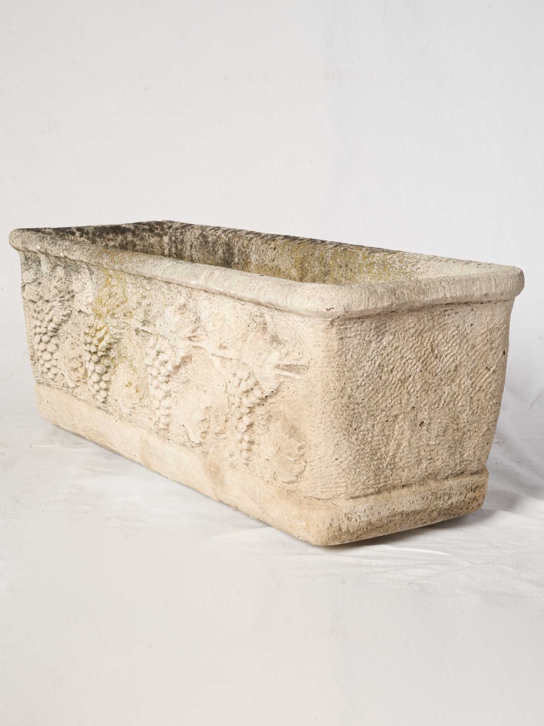 Set of Four Substantial French Reconstituted Stone Garden Planters w/ Vine Motif, c.1950s -37"