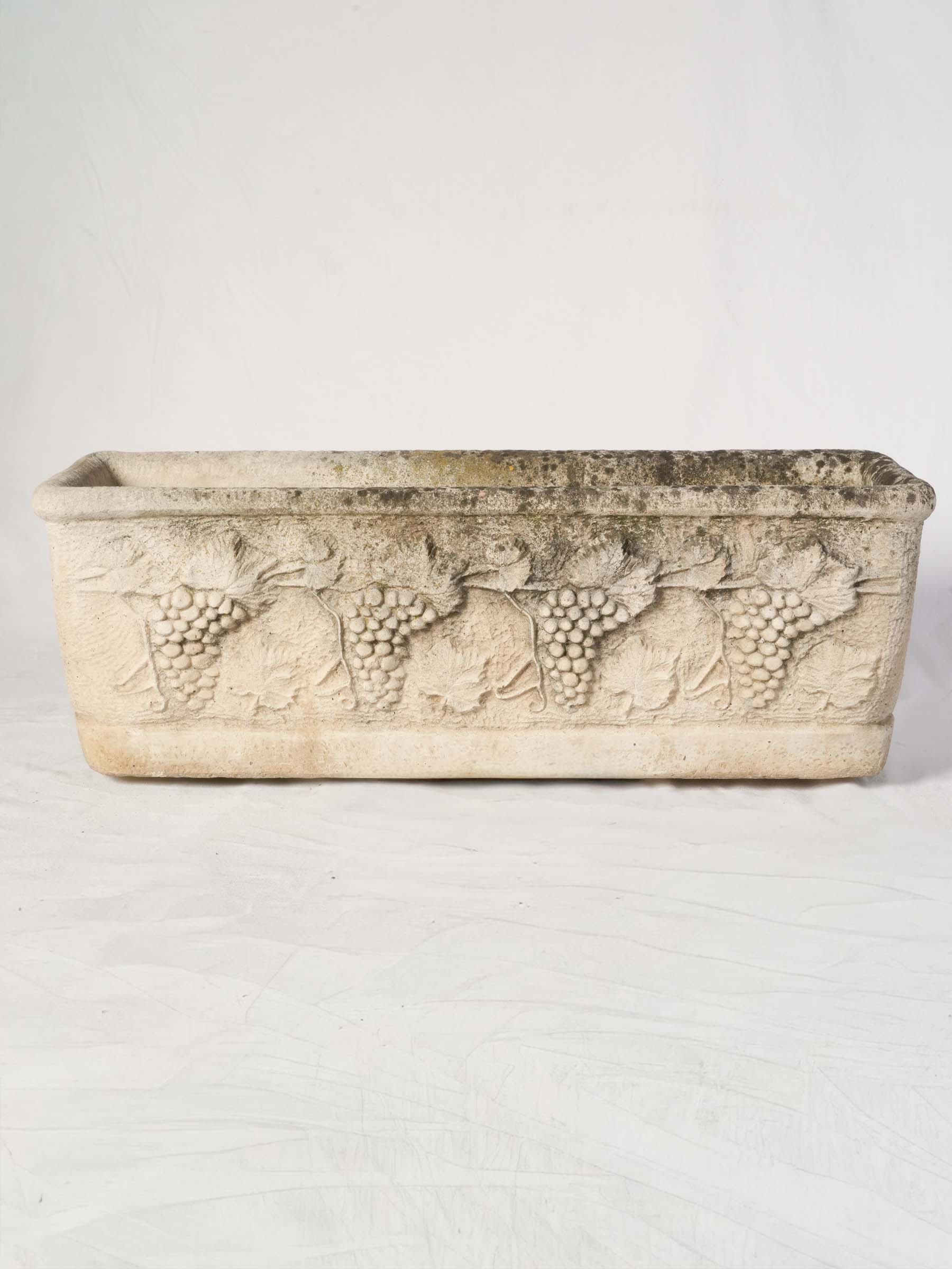 Set of Four Substantial French Reconstituted Stone Garden Planters w/ Vine Motif, c.1950s -37"