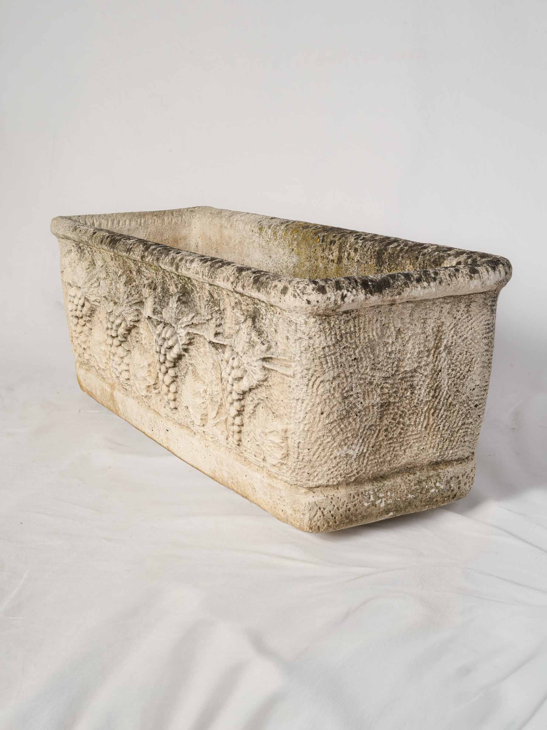 Set of Four Substantial French Reconstituted Stone Garden Planters w/ Vine Motif, c.1950s -37"