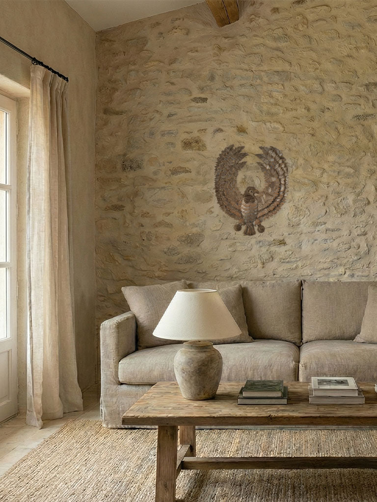 Folk Art Heraldic Eagle in Worked Nails on Wooden Panel - 20½"