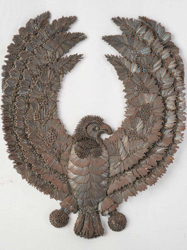 Folk Art Heraldic Eagle in Worked Nails on Wooden Panel - 20½"