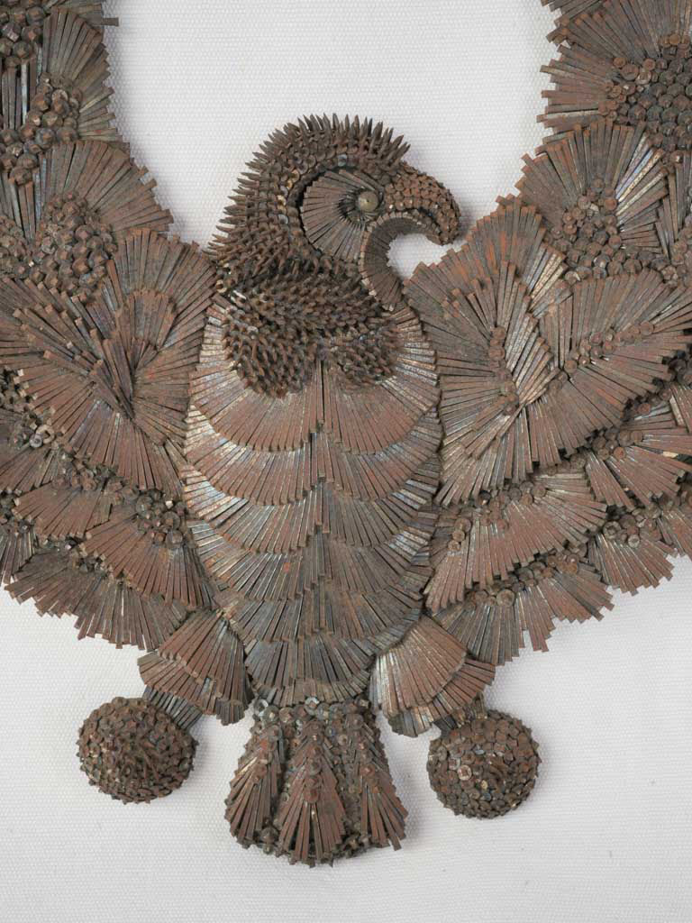 Folk Art Heraldic Eagle in Worked Nails on Wooden Panel - 20½"