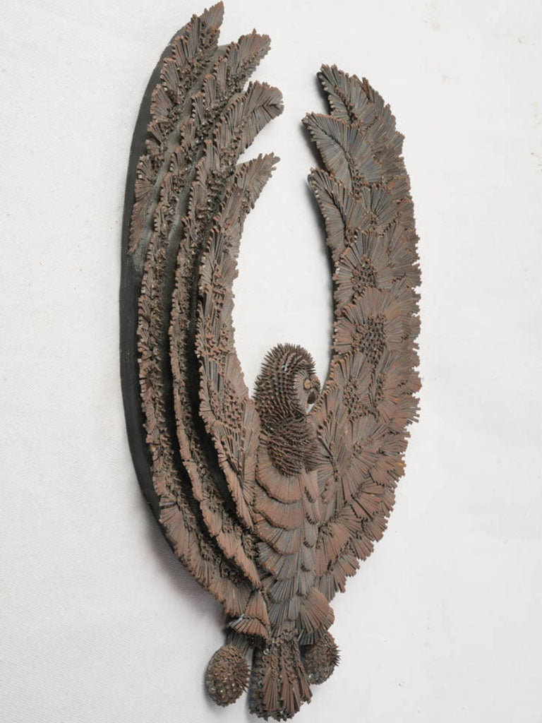 Folk Art Heraldic Eagle in Worked Nails on Wooden Panel - 20½"