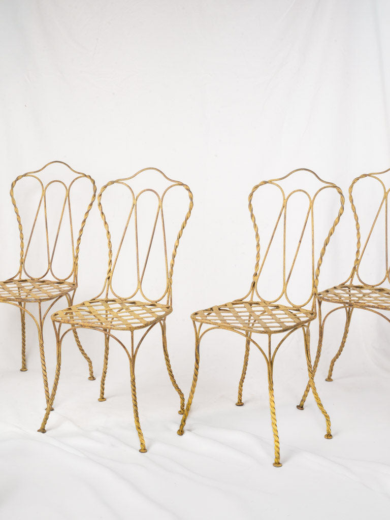 Set of Four Late 20th Century Wrought Iron Garden Chairs in Sunny Yellow Patina - 37¾"
