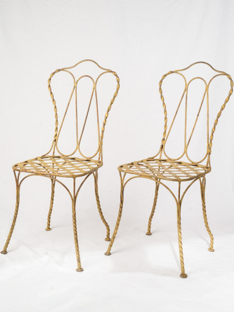 Set of Four Late 20th Century Wrought Iron Garden Chairs in Sunny Yellow Patina - 37¾"