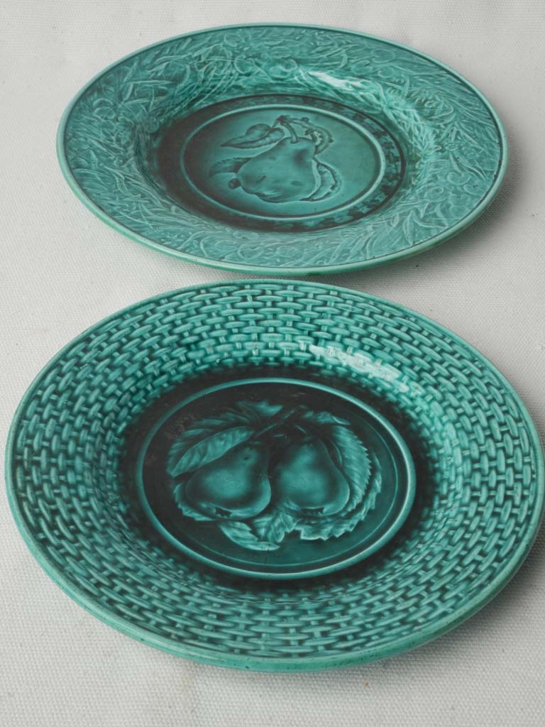 Two French Majolica Dessert Plates With Pear Relief