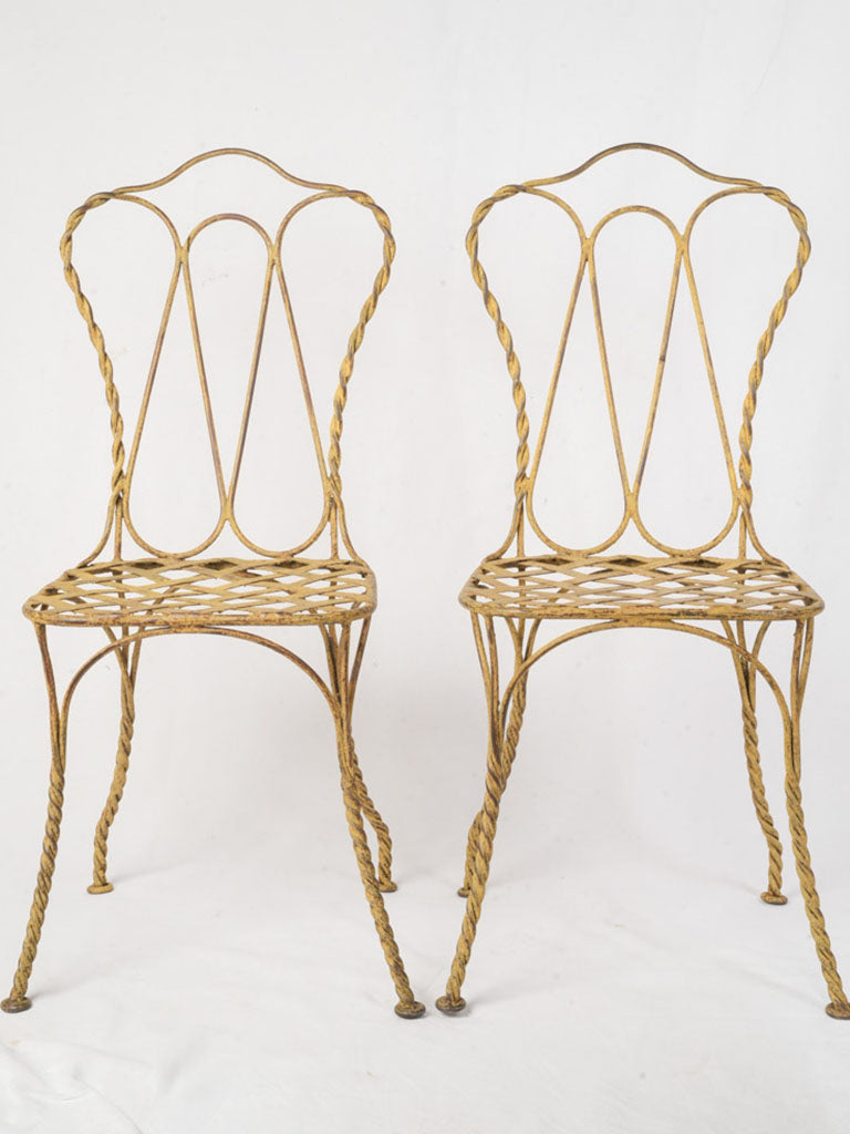 Set of Four Late 20th Century Wrought Iron Garden Chairs in Sunny Yellow Patina - 37¾"