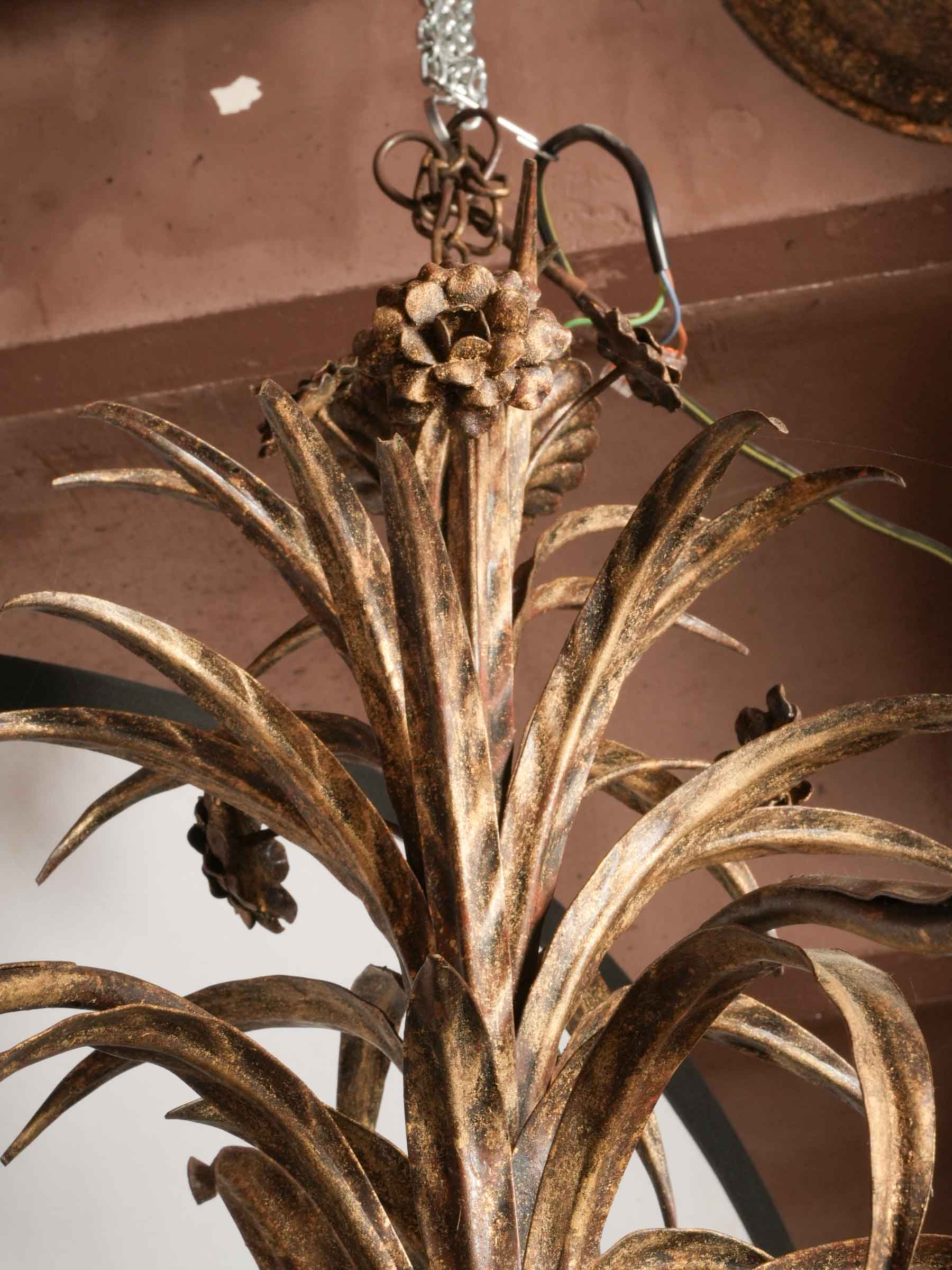 Impressive Hollywood Regency 18-Light Gilt Metal Palm Frond Chandelier, circa 1970 - 38¼" x 42¼"