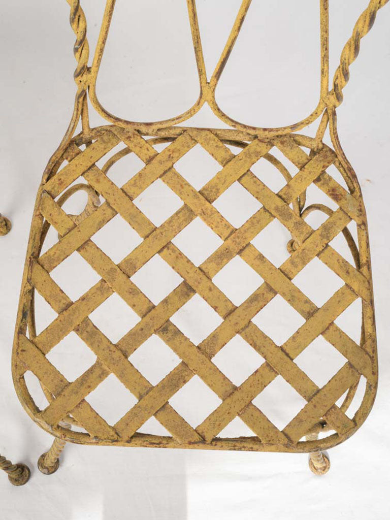 Set of Four Late 20th Century Wrought Iron Garden Chairs in Sunny Yellow Patina - 37¾"