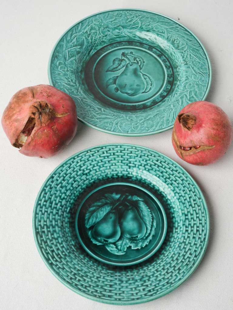 Two French Majolica Dessert Plates With Pear Relief