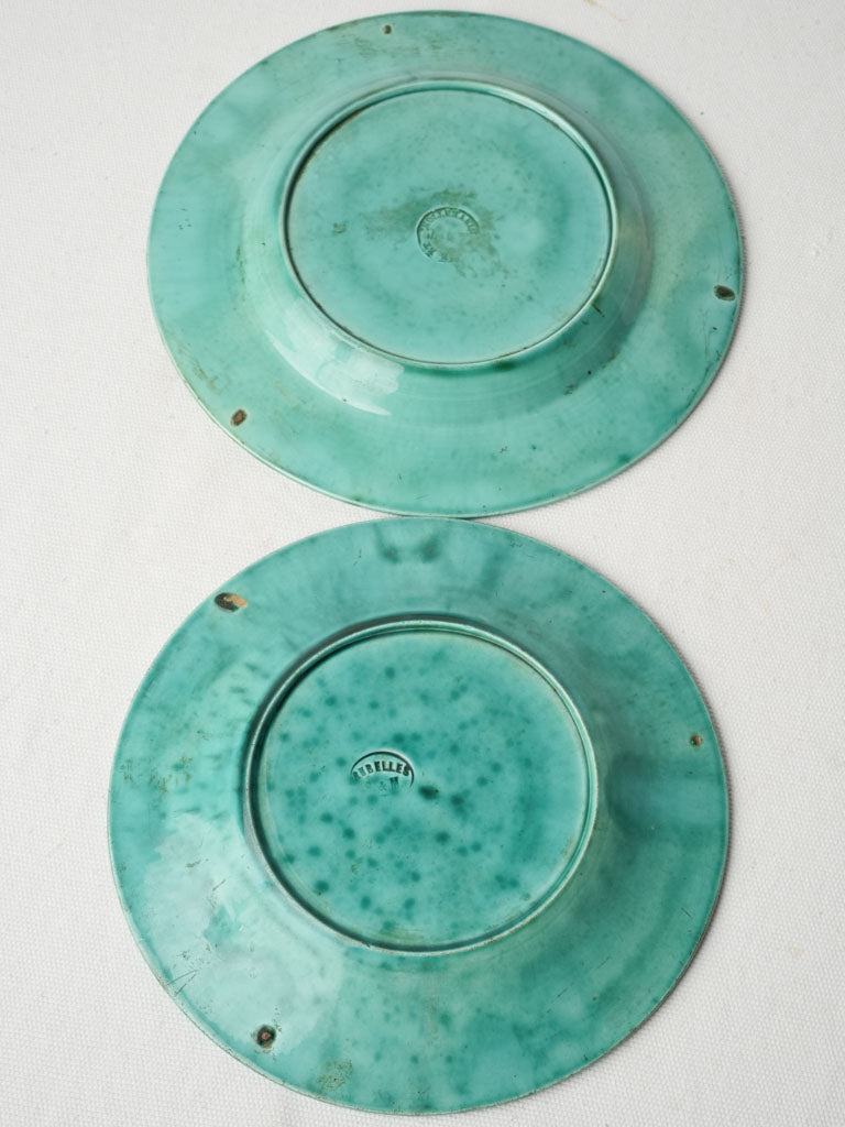 Two French Majolica Dessert Plates With Pear Relief