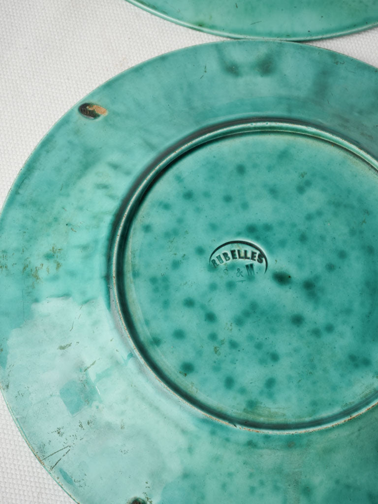 Two French Majolica Dessert Plates With Pear Relief