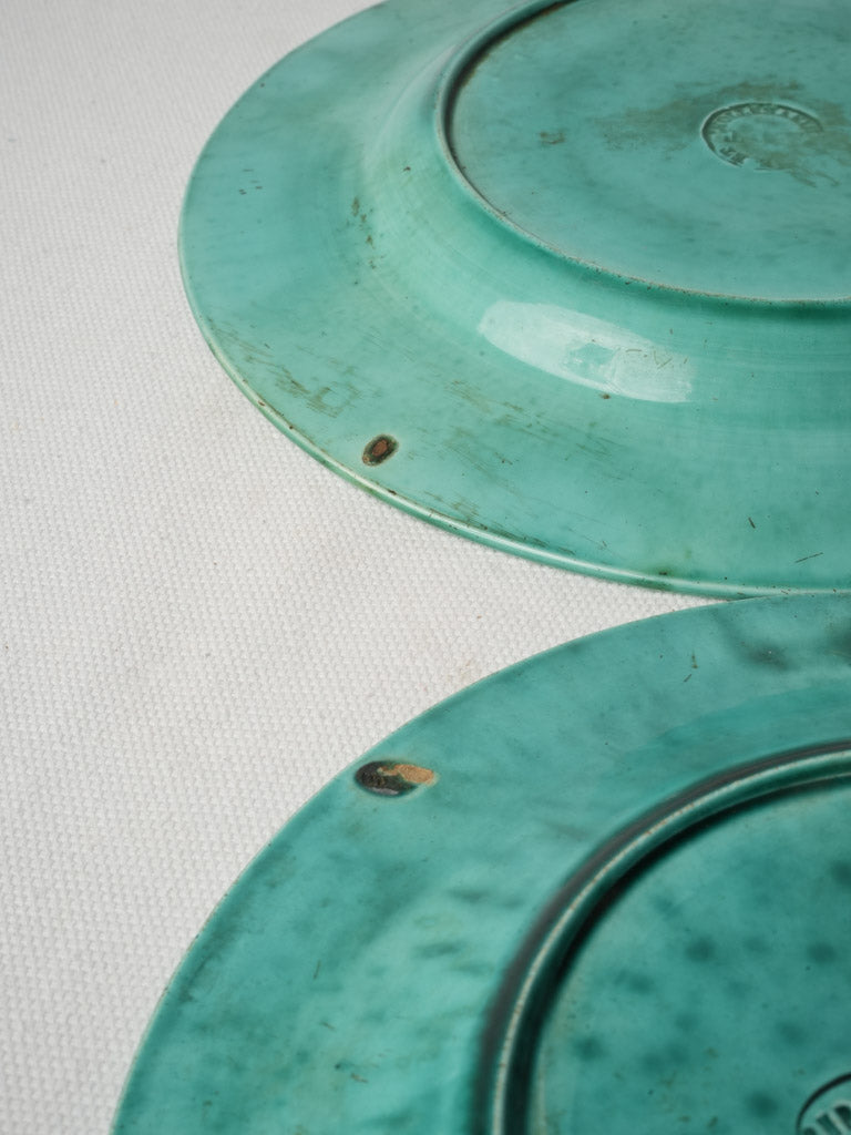 Two French Majolica Dessert Plates With Pear Relief