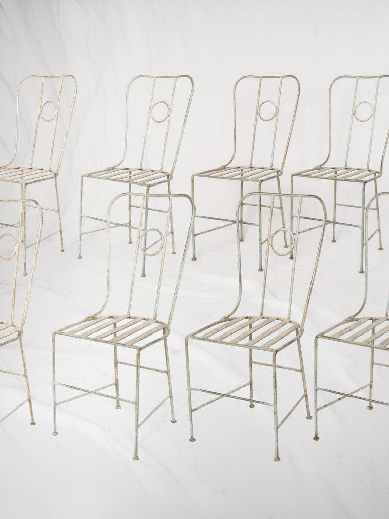 Set of Eight Wrought Iron Garden Chairs w/ Pale Blue Patina - 36½"