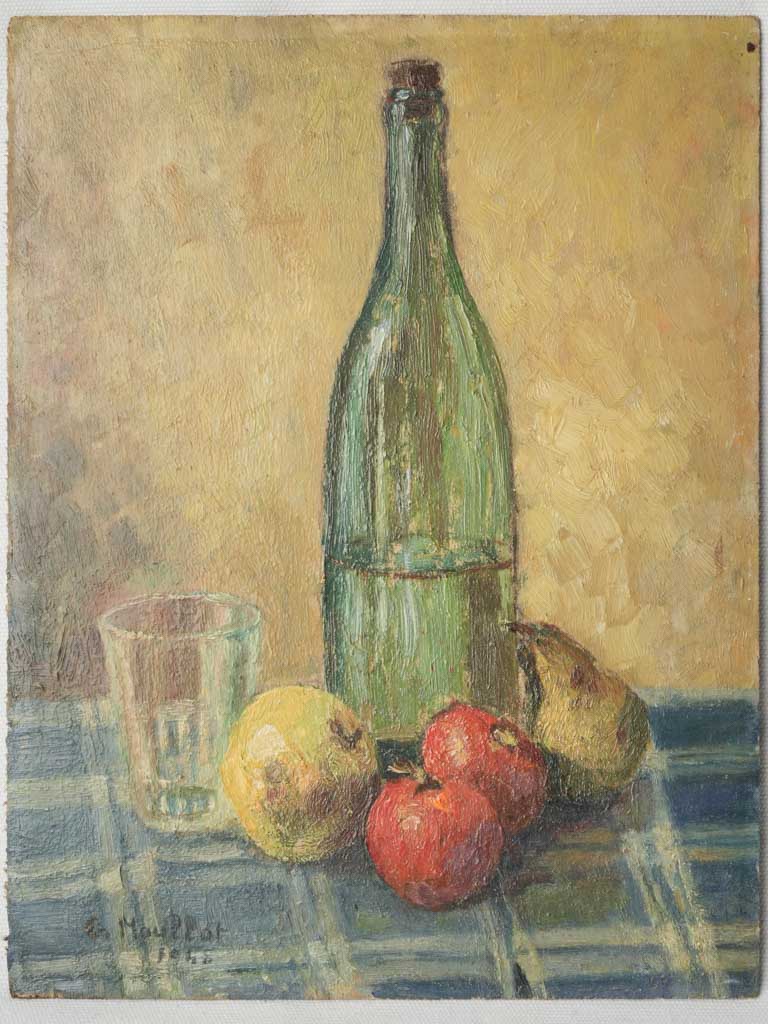 Petite French Oil On Panel Still Life w/ Bottle - 13¾" x 10¾"