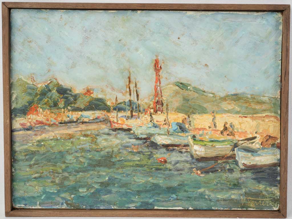 1960s Mediterranean Seascape Oil Painting by Victor Ferreri - 15" x 19¾"
