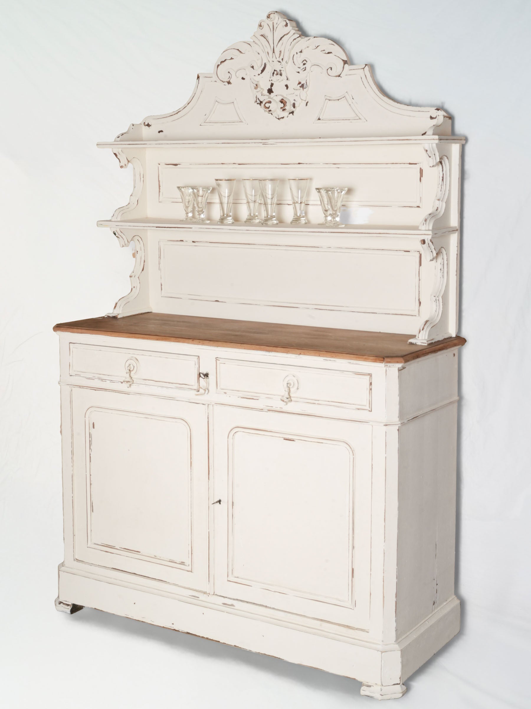 French Saint-Hubert Buffet w/ Distressed Cream Finish, Early 20th Century - 78" x 51½"