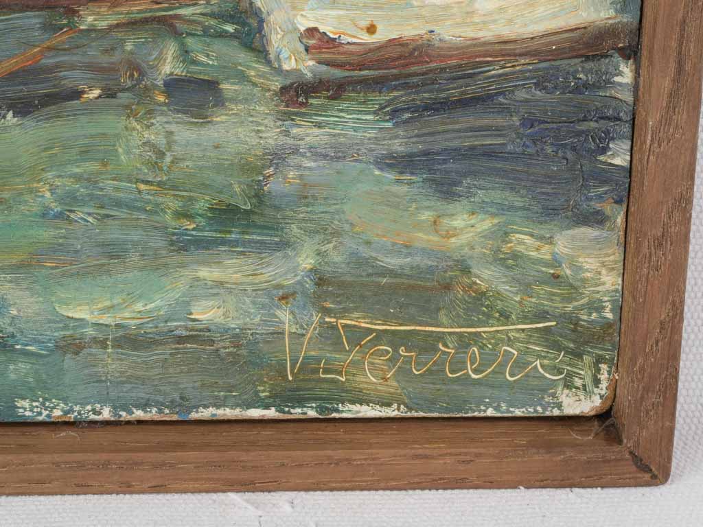 1960s Mediterranean Seascape Oil Painting by Victor Ferreri - 15" x 19¾"
