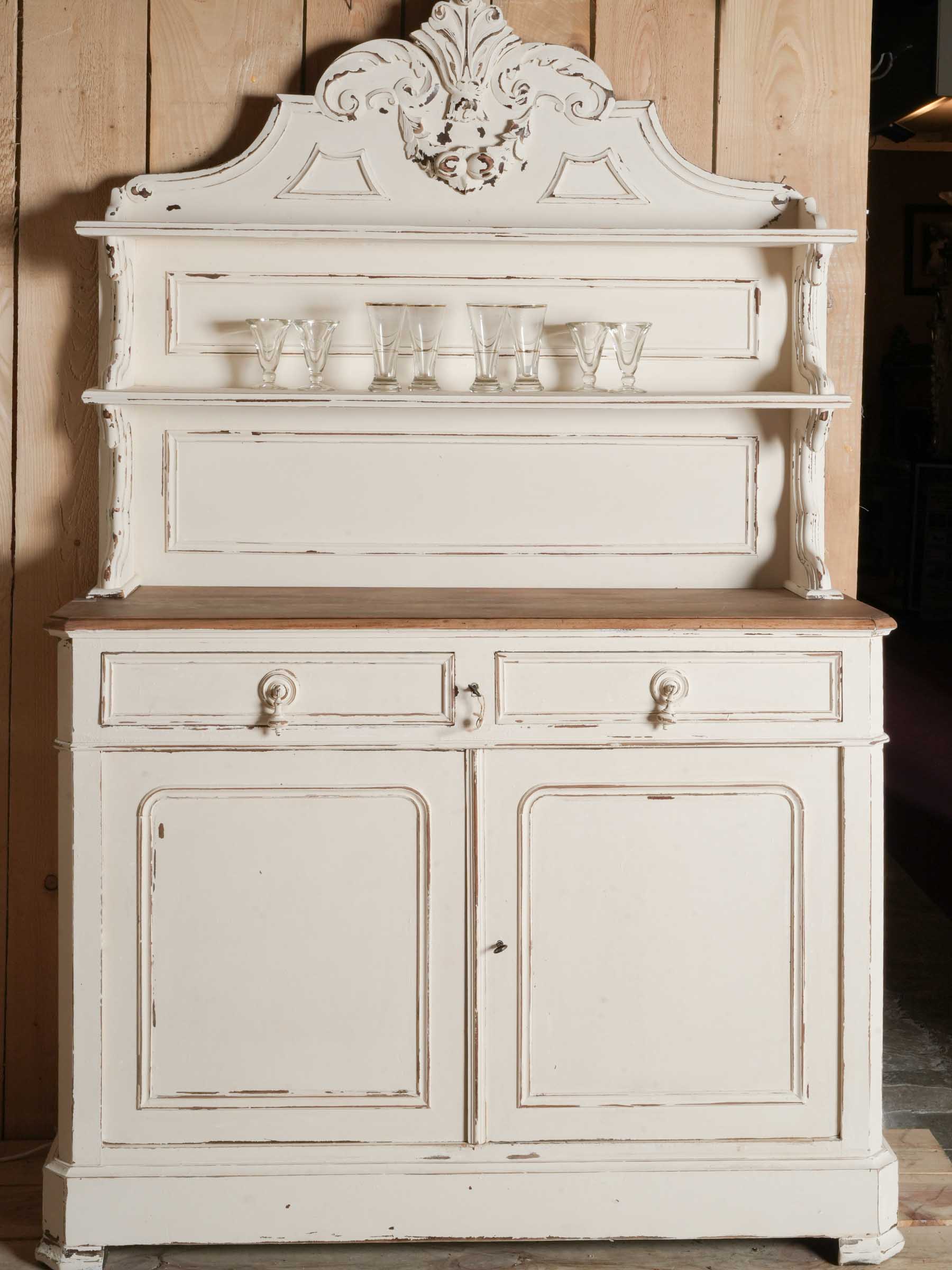 French Saint-Hubert Buffet w/ Distressed Cream Finish, Early 20th Century - 78" x 51½"