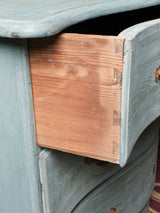 Charming blue patina bow front dresser