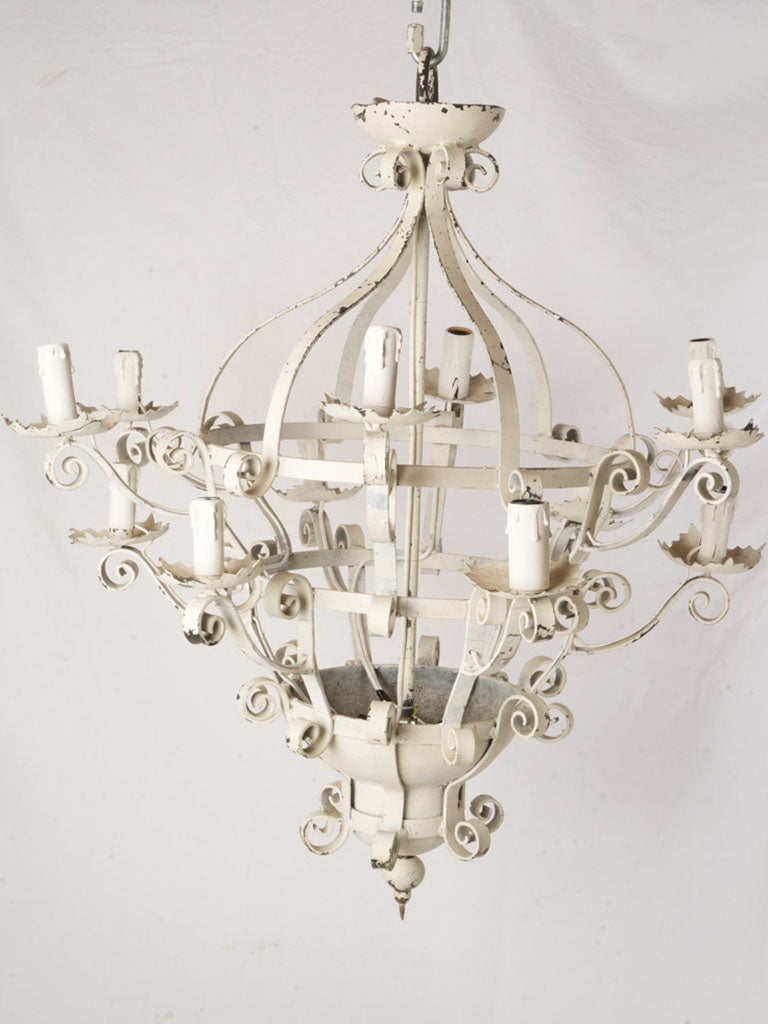 Mid-20th-Century White-Painted Wrought Iron Chandelier w/ 12 Lights - 37½"