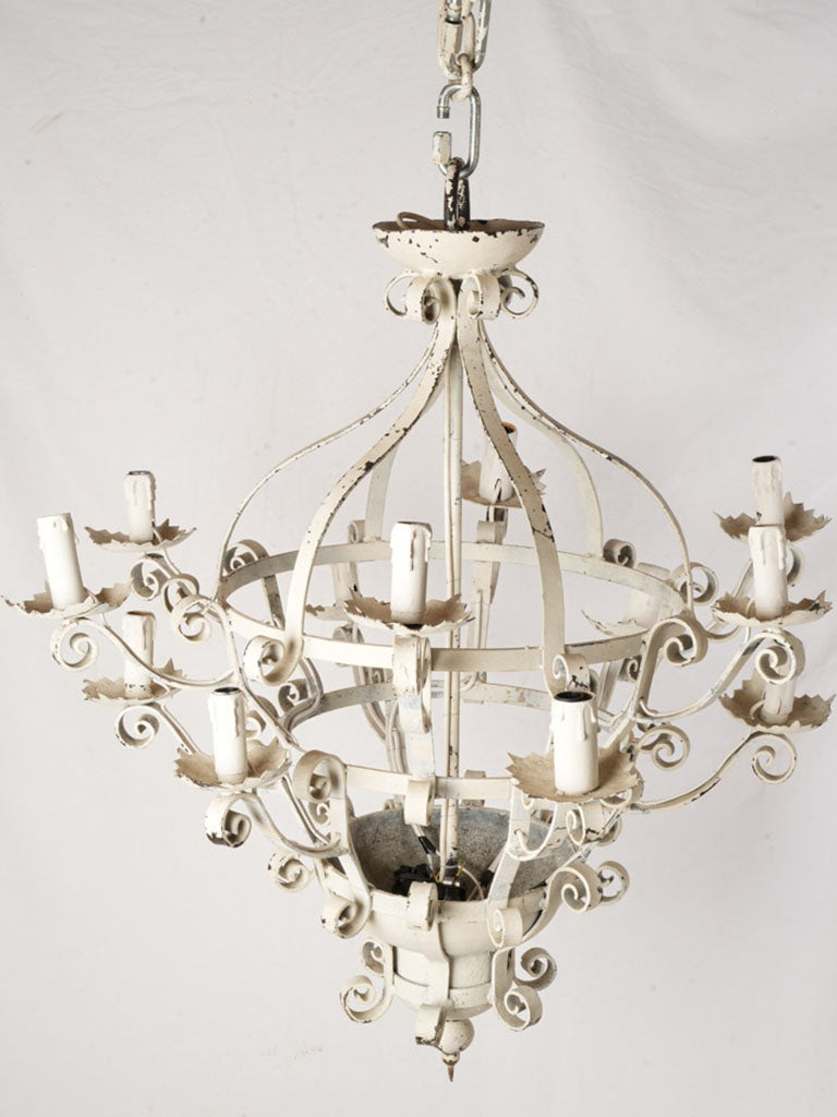 Mid-20th-Century White-Painted Wrought Iron Chandelier w/ 12 Lights - 37½"