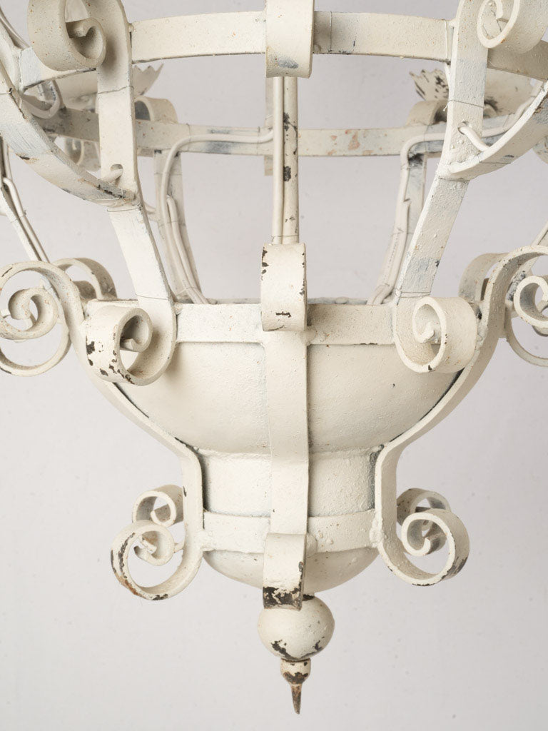 Mid-20th-Century White-Painted Wrought Iron Chandelier w/ 12 Lights - 37½"
