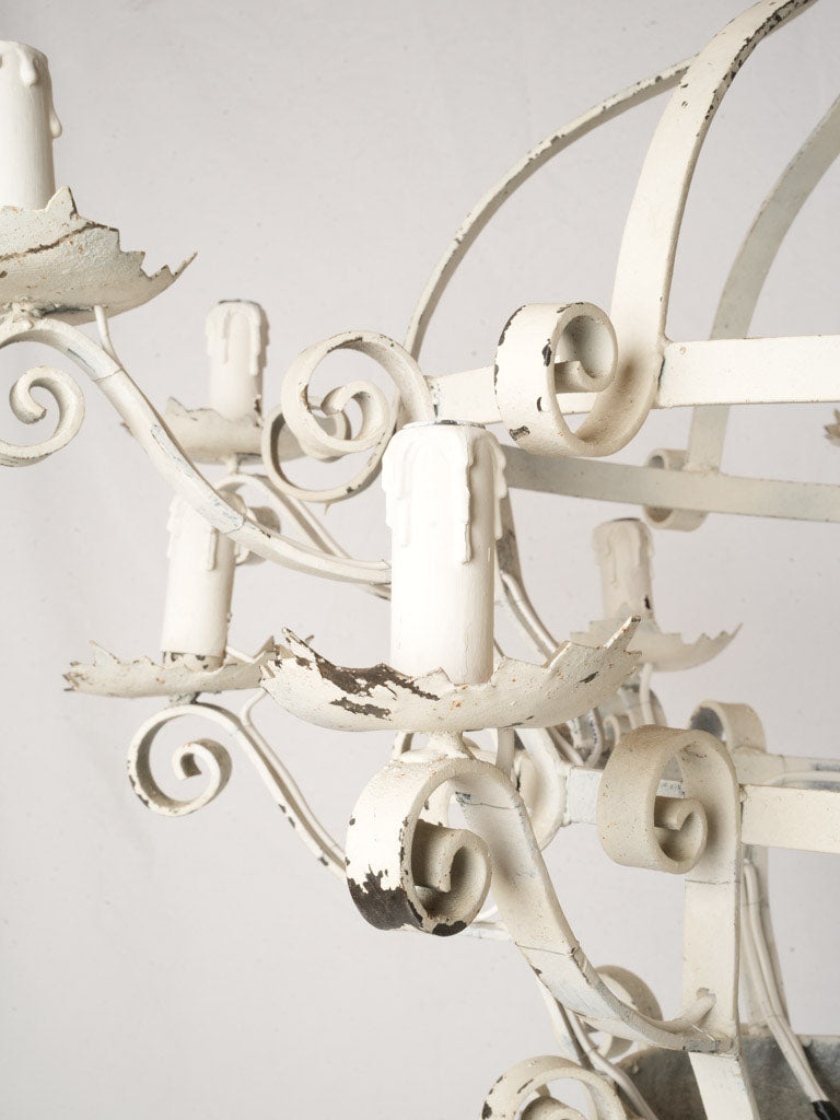Mid-20th-Century White-Painted Wrought Iron Chandelier w/ 12 Lights - 37½"