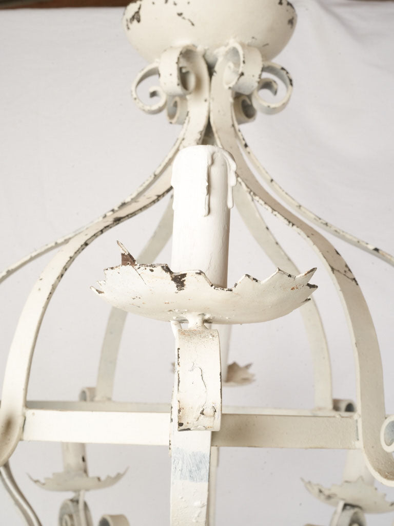 Mid-20th-Century White-Painted Wrought Iron Chandelier w/ 12 Lights - 37½"