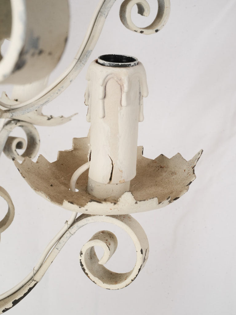 Mid-20th-Century White-Painted Wrought Iron Chandelier w/ 12 Lights - 37½"
