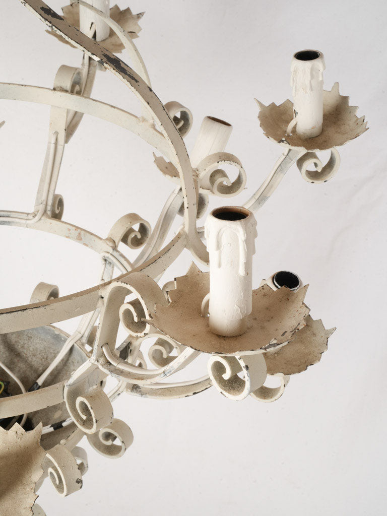 Mid-20th-Century White-Painted Wrought Iron Chandelier w/ 12 Lights - 37½"