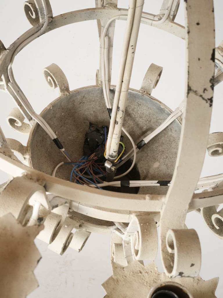 Mid-20th-Century White-Painted Wrought Iron Chandelier w/ 12 Lights - 37½"