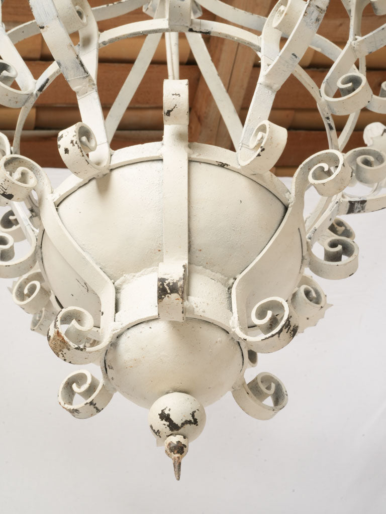Mid-20th-Century White-Painted Wrought Iron Chandelier w/ 12 Lights - 37½"