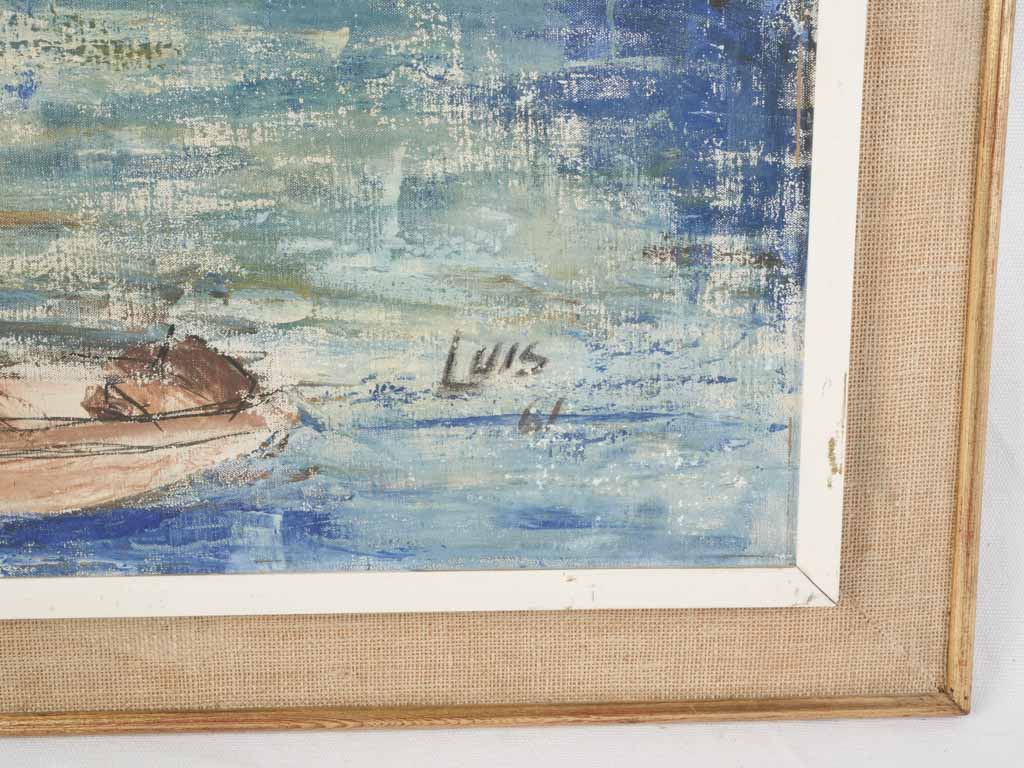 Harbor Scene with Boats - Oil Painting by Luis Dated 1961 - 31" x 37½"