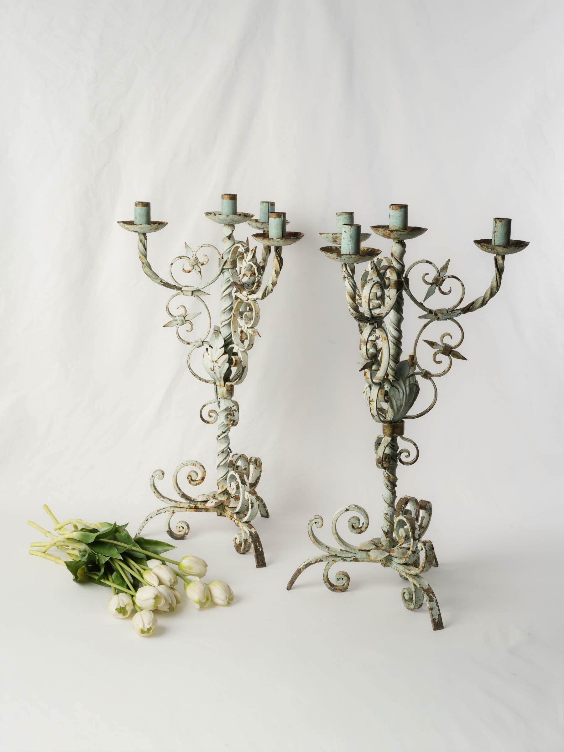 Pair of Large French Wrought-Iron Candelabra, Early 20th Century - 25¼"