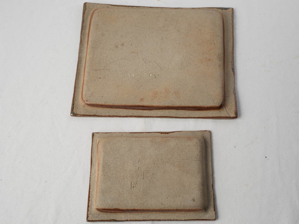 Textural French stoneware tray pair  