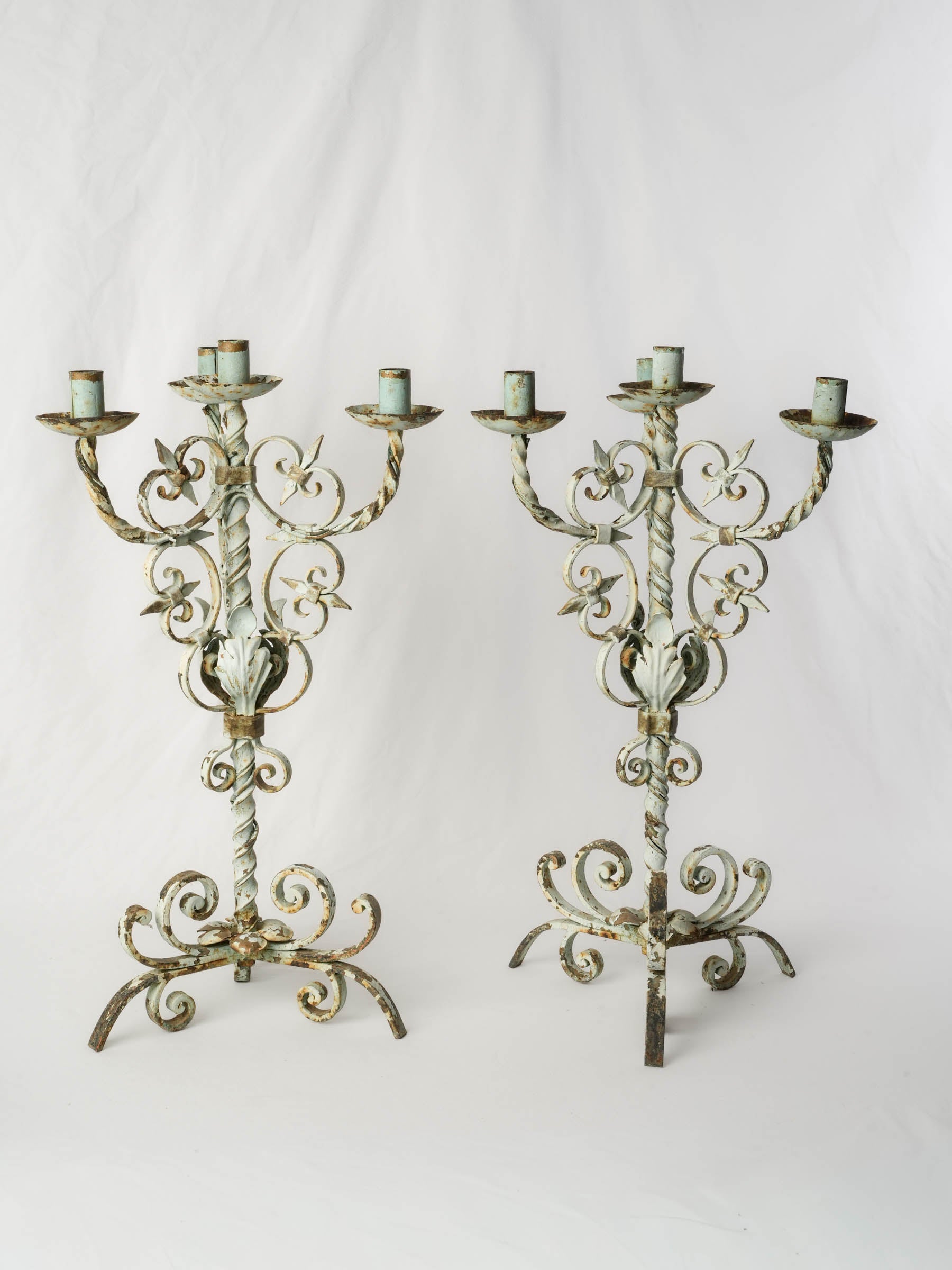 Pair of Large French Wrought-Iron Candelabra, Early 20th Century - 25¼"