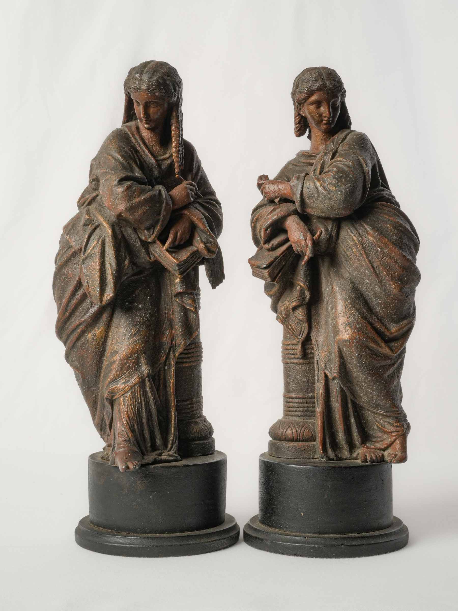 Pair of 19th-Century French Neoclassical Patinated Metal Figures of the Muses - 15¾"