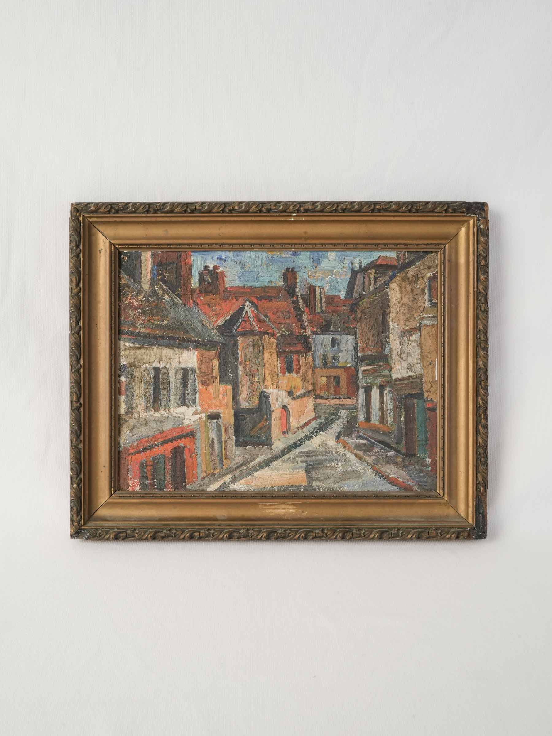 Small French Village Street Scene in Earthy Tones - 11" x 13¾"