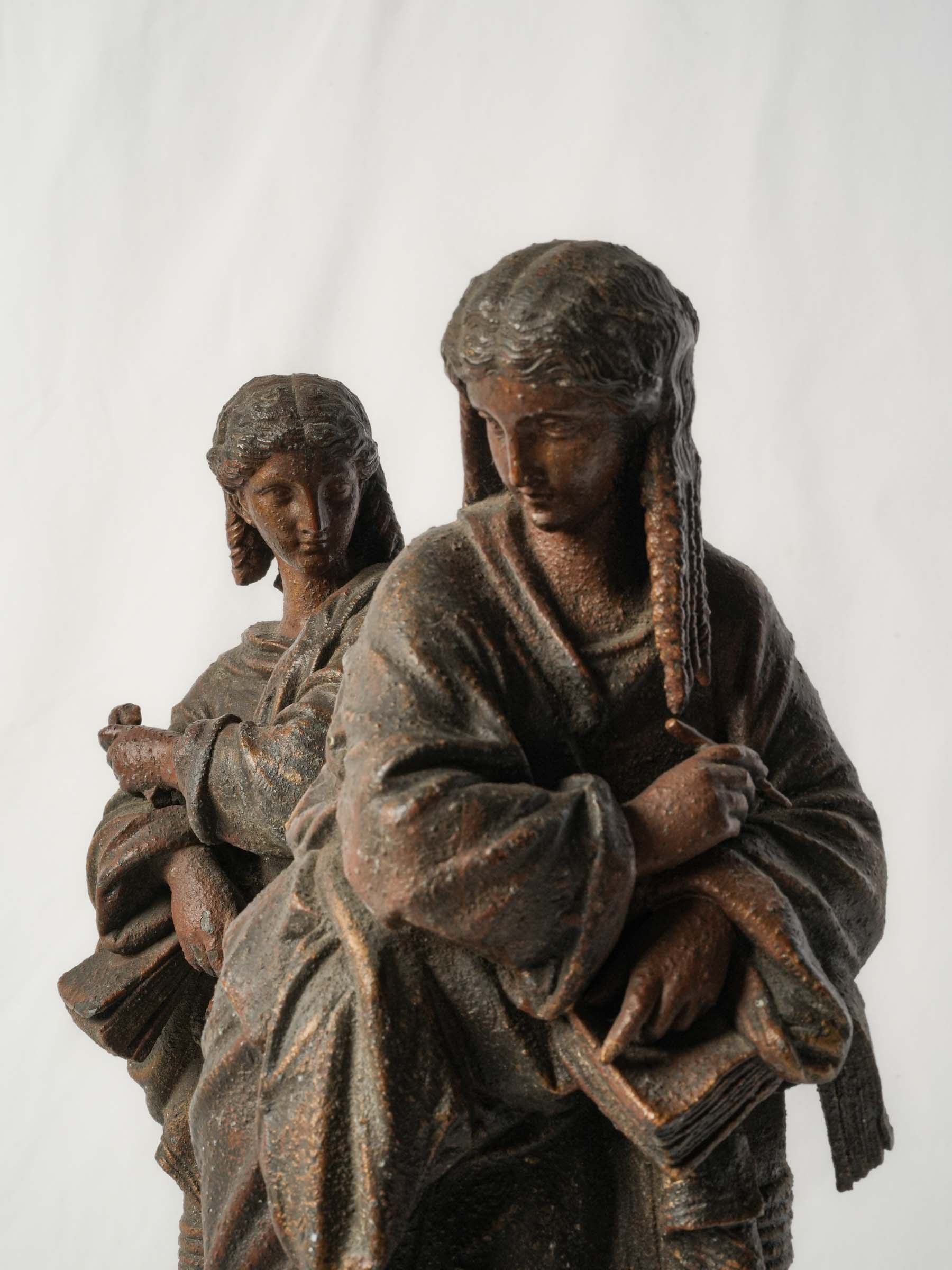 Pair of 19th-Century French Neoclassical Patinated Metal Figures of the Muses - 15¾"