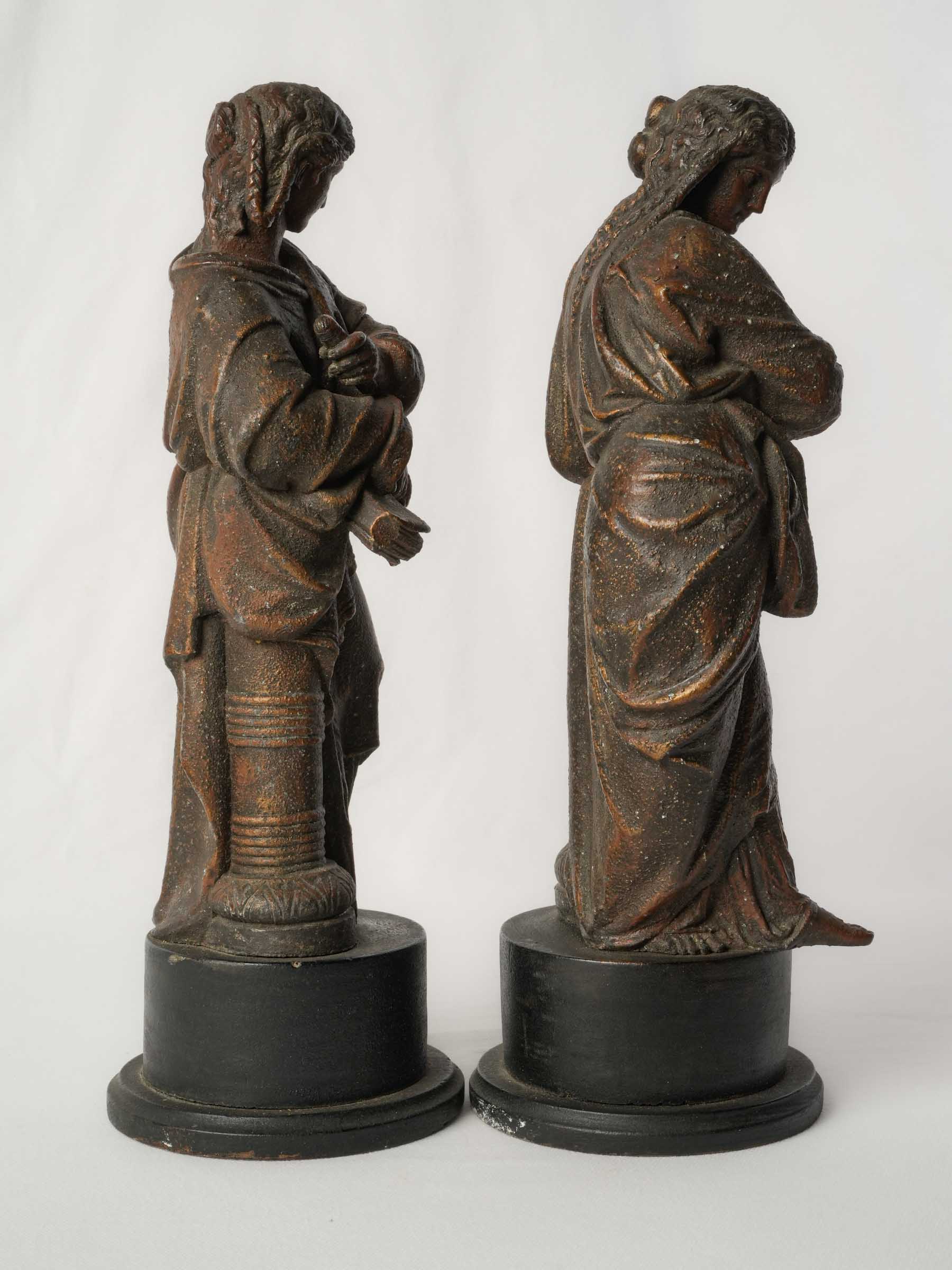 Pair of 19th-Century French Neoclassical Patinated Metal Figures of the Muses - 15¾"