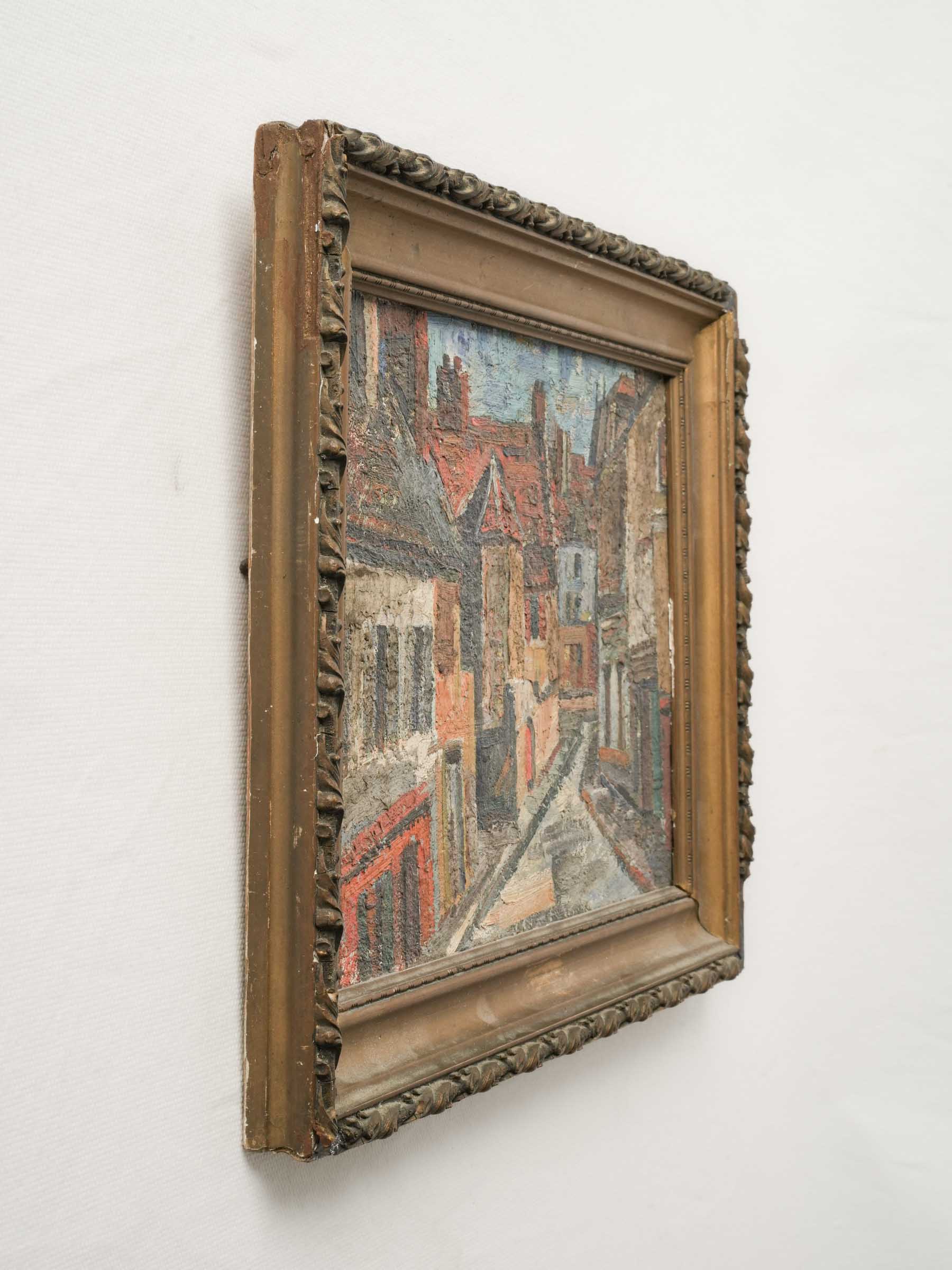 Atmospheric antique street scene painting  