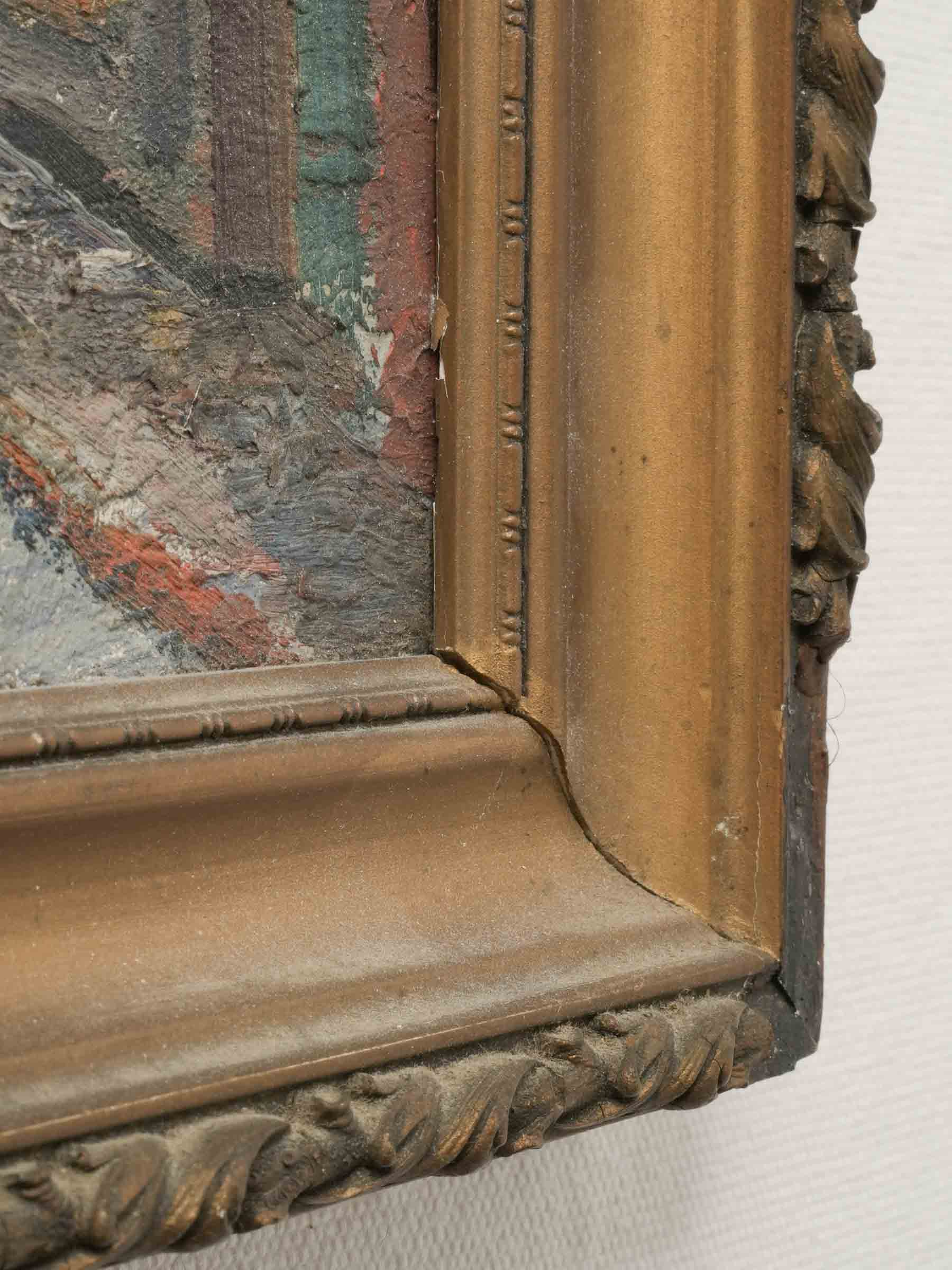 Old gilt-framed village art  