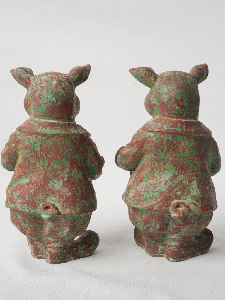Pair of Cast Iron Dressed Pig Figurines - 10¼"
