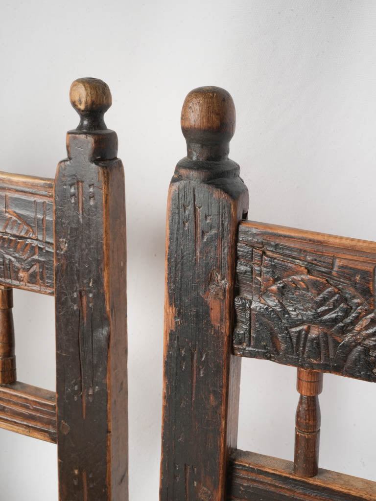 Artistic, engraved, rustic finish chairs  