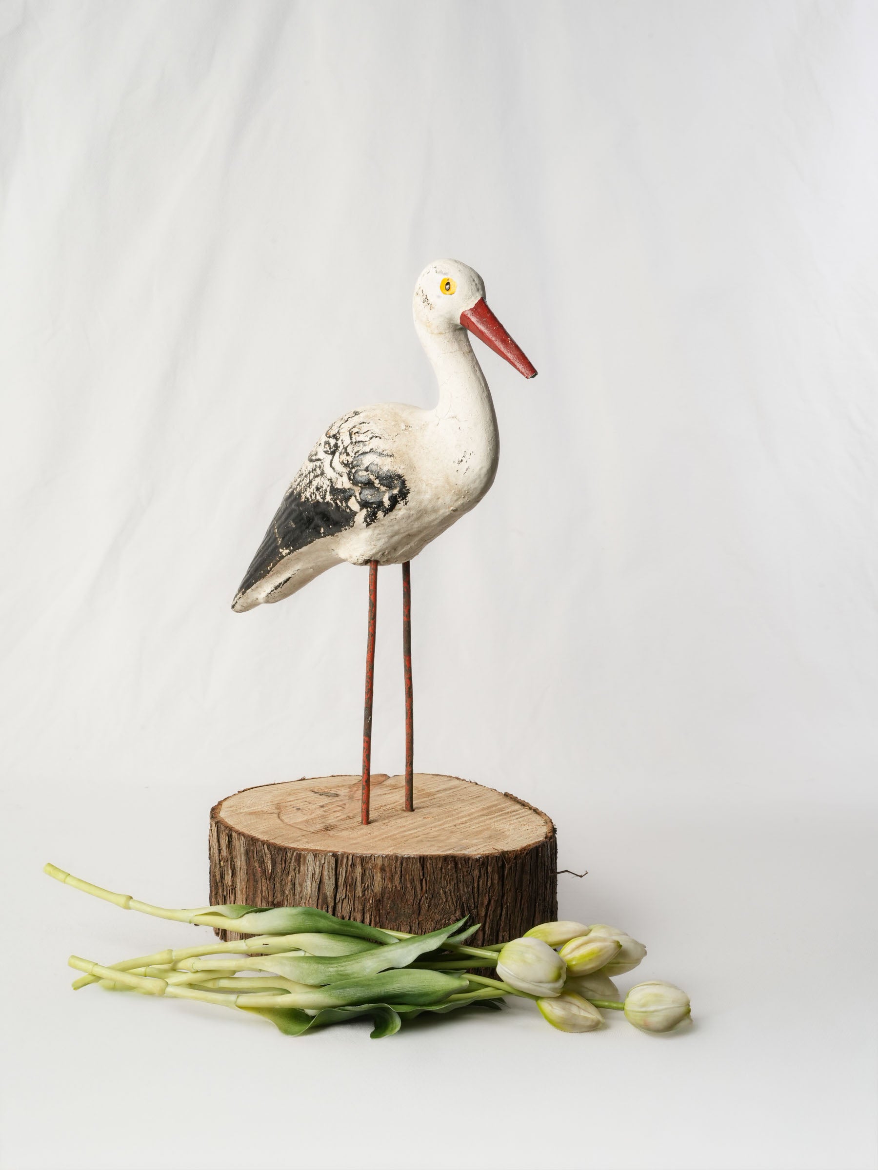 1960s French Painted Concrete Stork Garden Ornament - 19¾"
