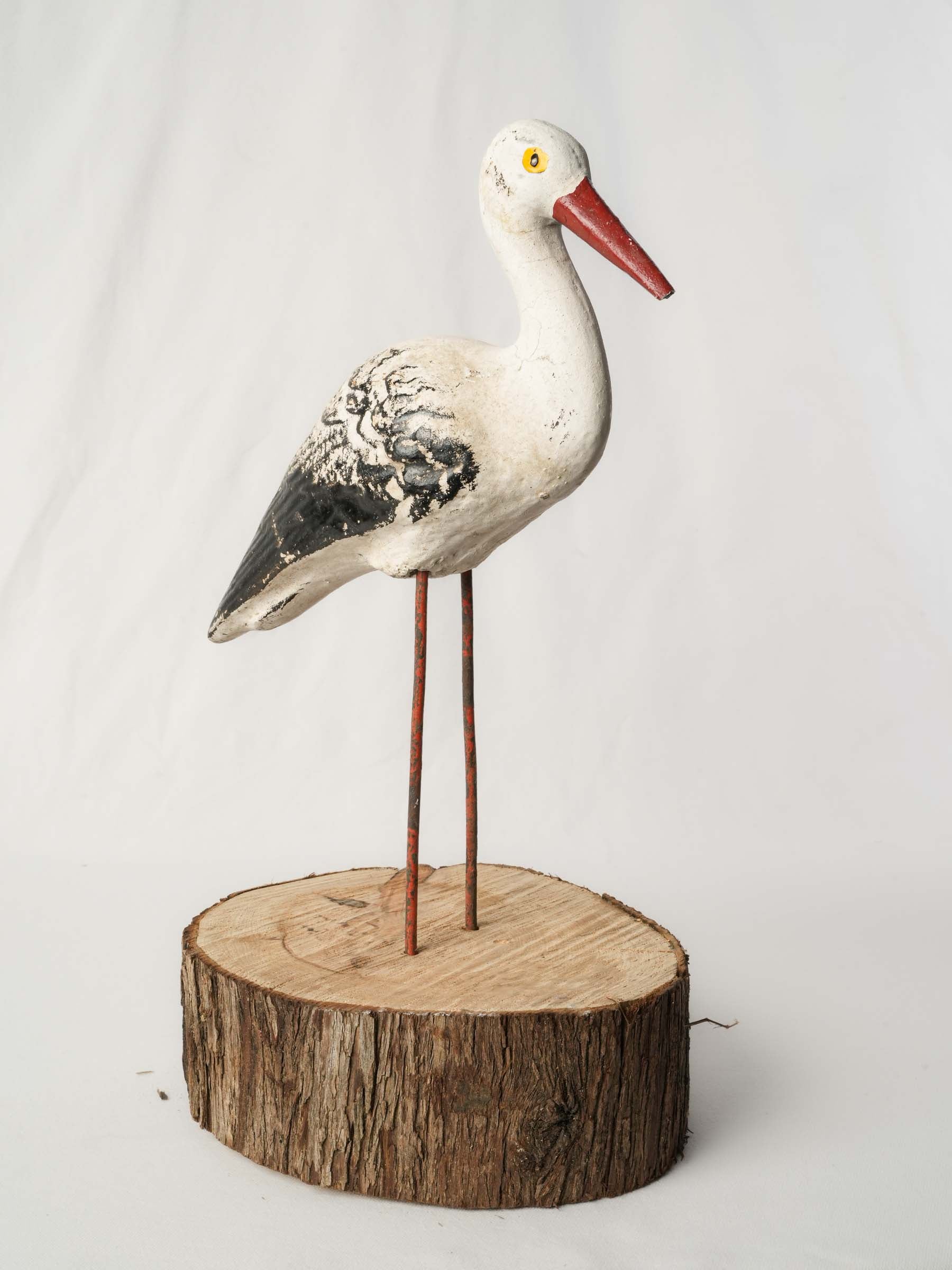 1960s French Painted Concrete Stork Garden Ornament - 19¾"