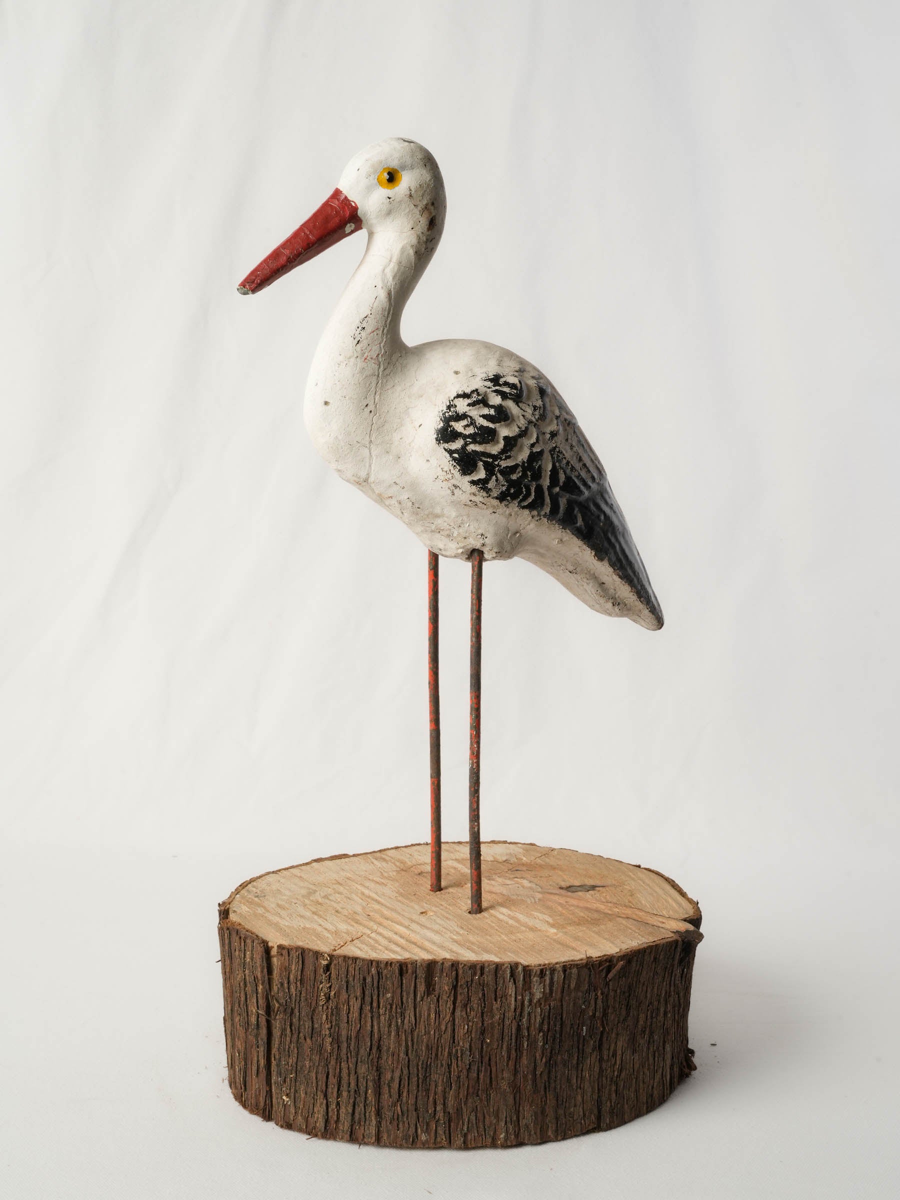 1960s French Painted Concrete Stork Garden Ornament - 19¾"
